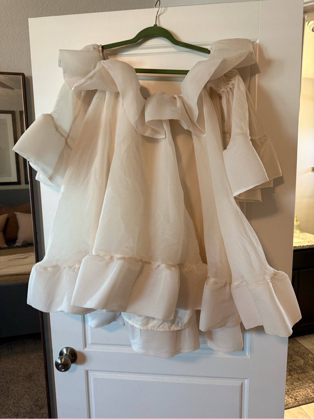 White Off-Shoulder Ruffled Mini Dress - Picture 6 of 8